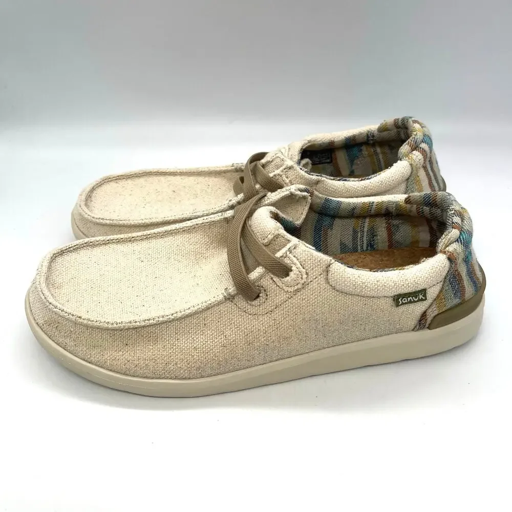 Sanuk Men's Shaka Lite 2 SL Tan/Cream Canvas Lightweight Slip-on Loafers Size 9